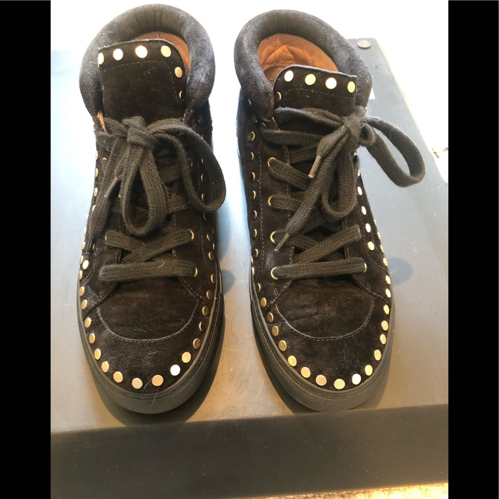 High top velveteen studded sneakers